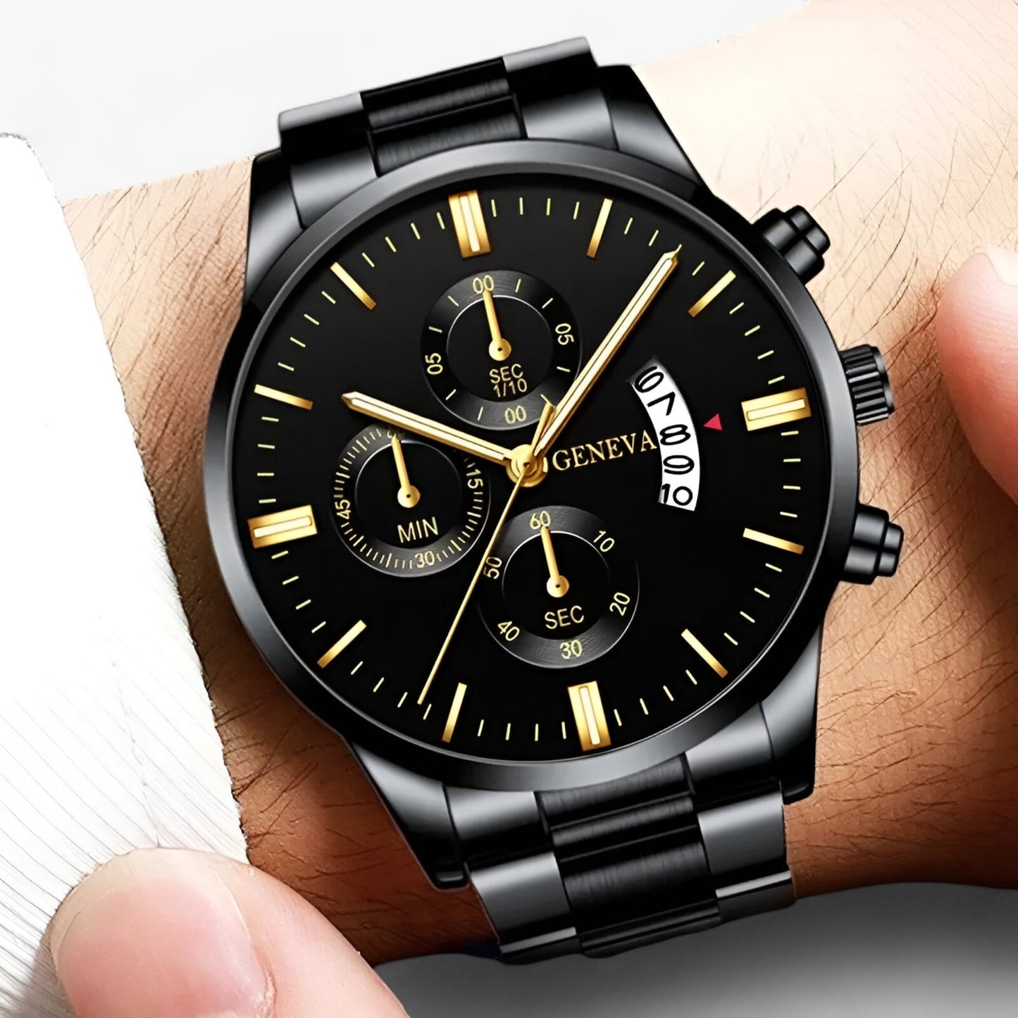 Luxe Zwart Quartz Herenhorloge - Caspian
