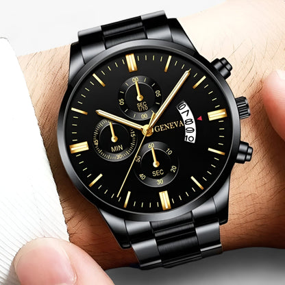 Luxe Zwart Quartz Herenhorloge - Caspian