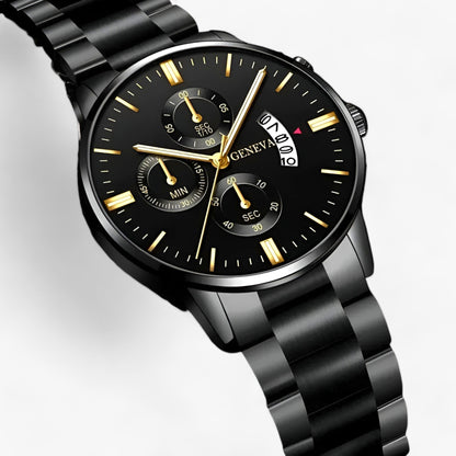 Luxe Zwart Quartz Herenhorloge - Caspian
