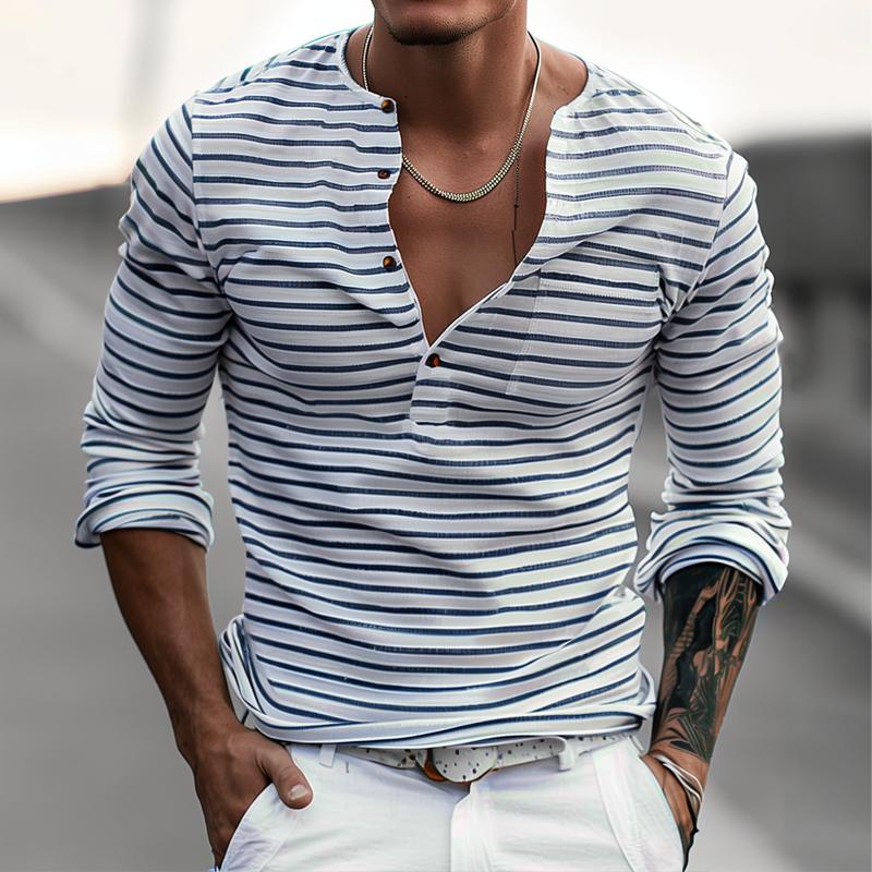 Gestreept Henley Shirt Met Lange Mouwen – Ewan