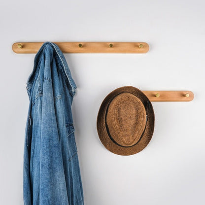 Wandkapstok van Hout met Messing Haken - LignaHook