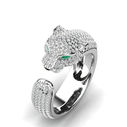 Verstelbare Ring in 18K Zilver en Roségoud met Groene Zirkonia-Ogen - Jaguar Ring™