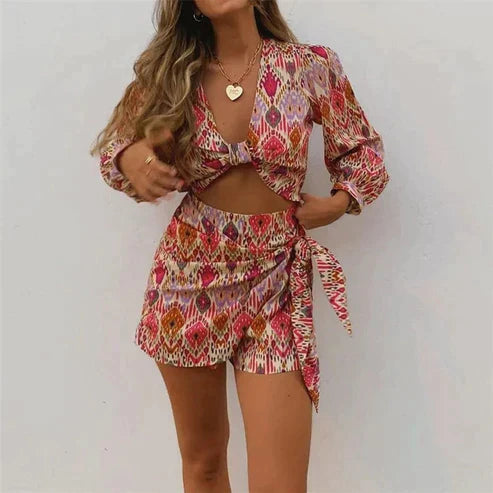 Twee-delig wikkelrokset met blouse dames – Lorena
