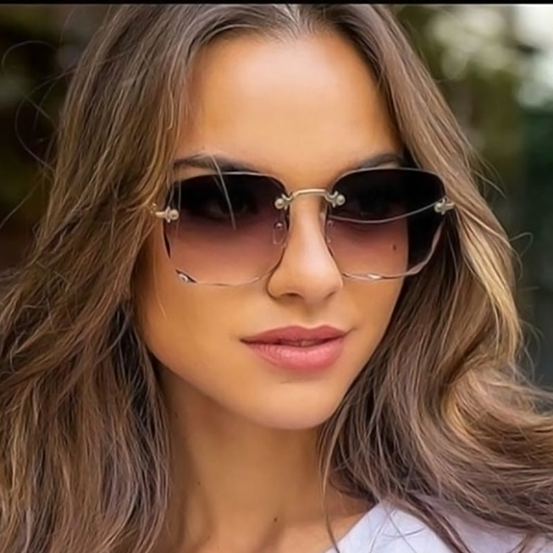 Trendy Vintage Randloze Zonnebril met UV400-Bescherming - Clea