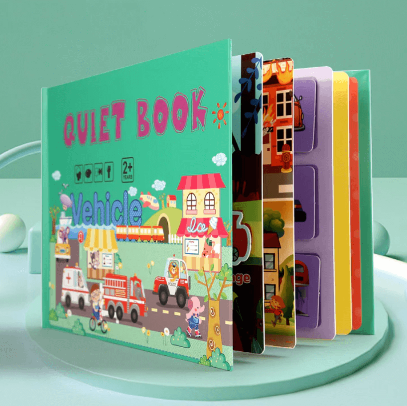 Interactief leerboek voor peuters met klittenband-opdrachten en opbergzakje.