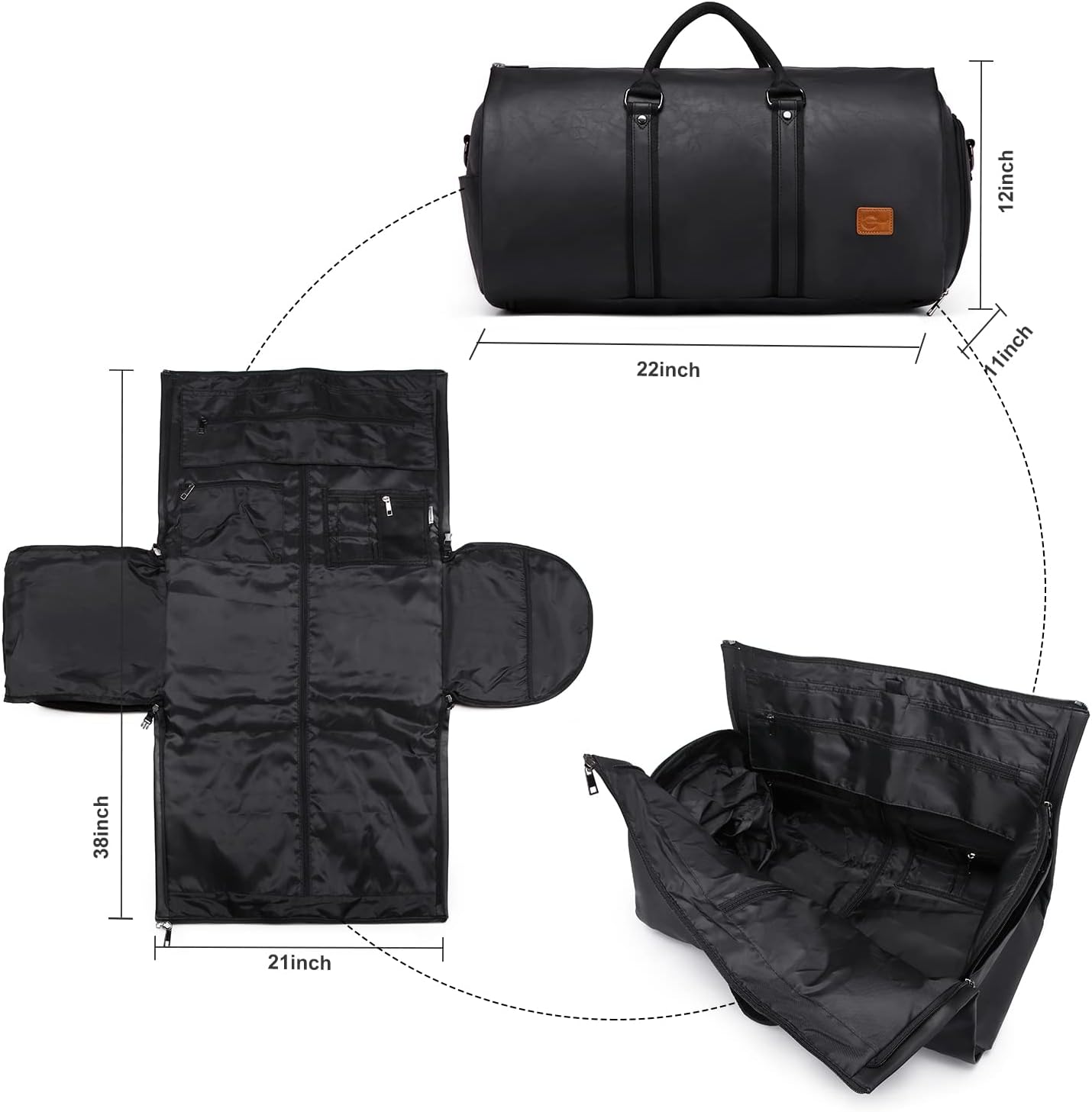 Verstelbare PU Leren Kleding Reistas – Handbagage Weekend Reistas