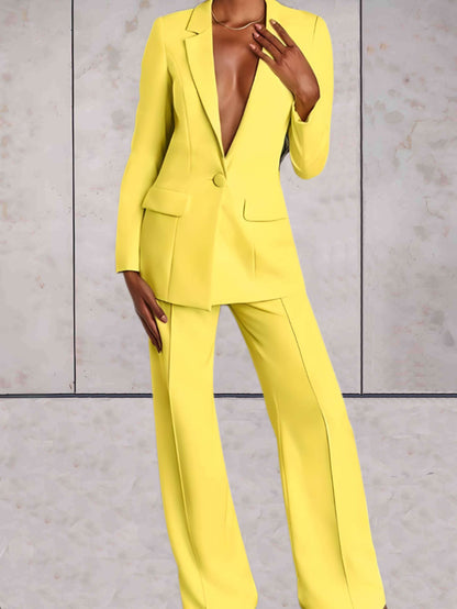Tweedelige Zakelijke Damesset met Blazer & Wijde Broek – Emilia