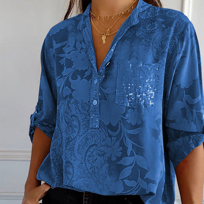 Modieuze dames blouse met V-hals en knoopsluiting – Amaya