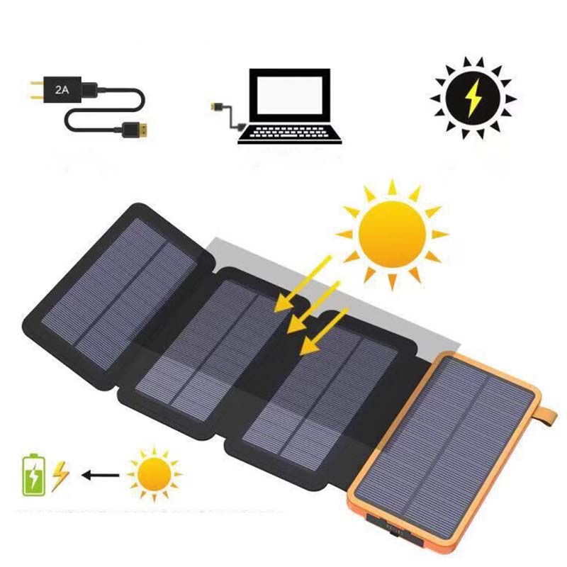 Zonne-energie powerbank met 4 panelen en 3 USB-uitgangen – SunCore
