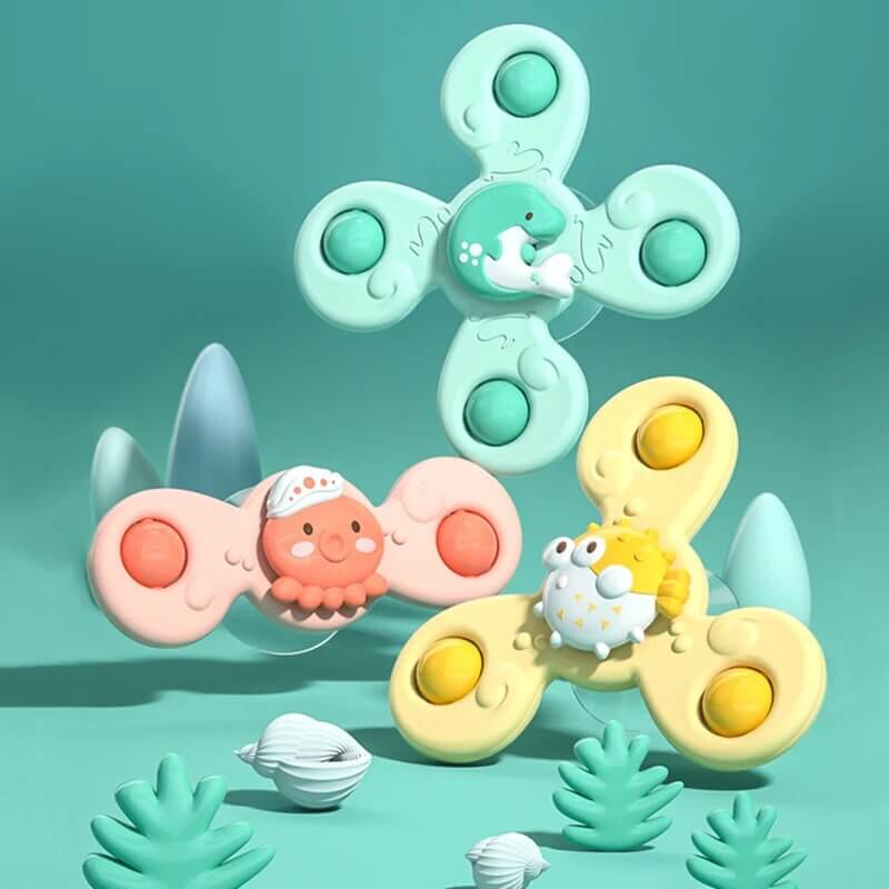 Kleurrijk baby-draaiwieltje met zuignap – DraaiPret Mini