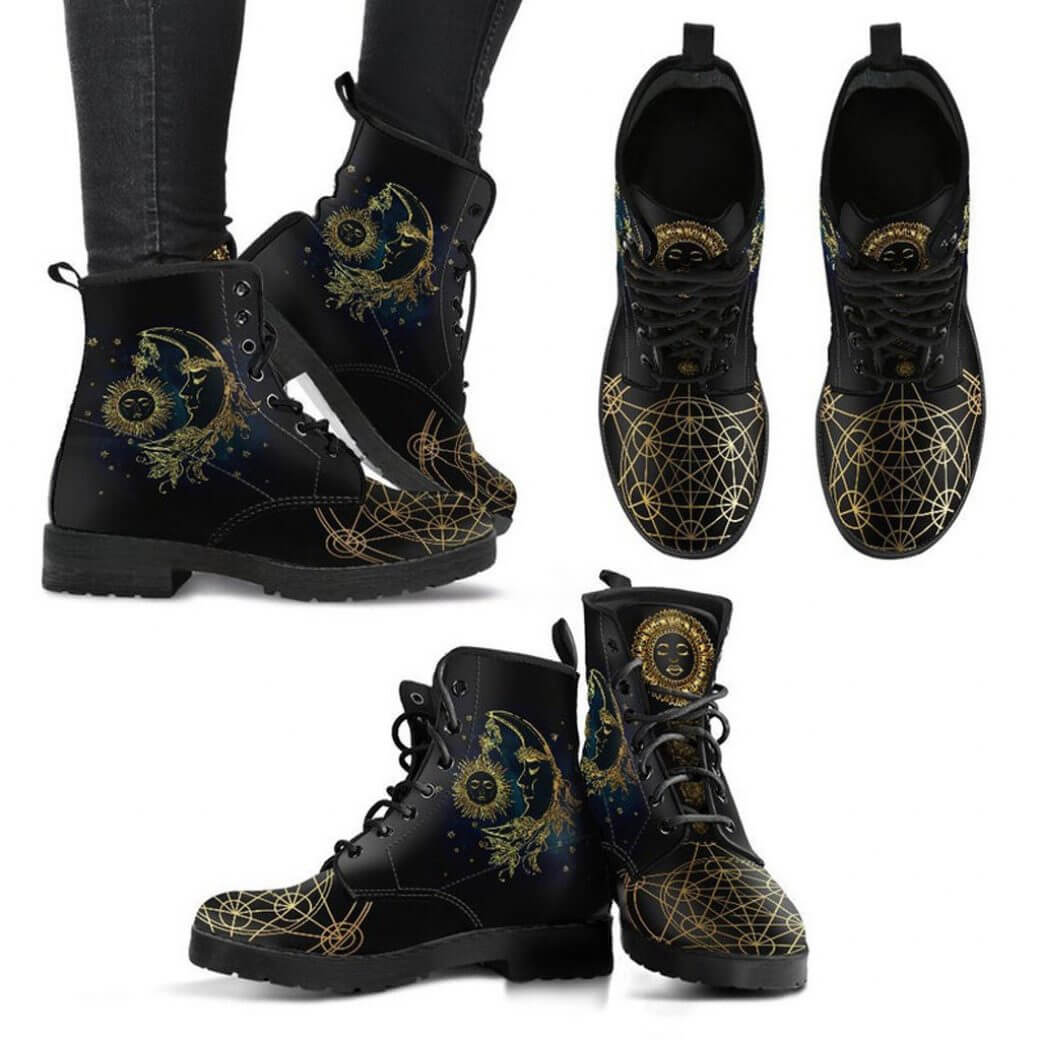 Dames Enkelboots met Herfstblad- en Maanmotief - Selene