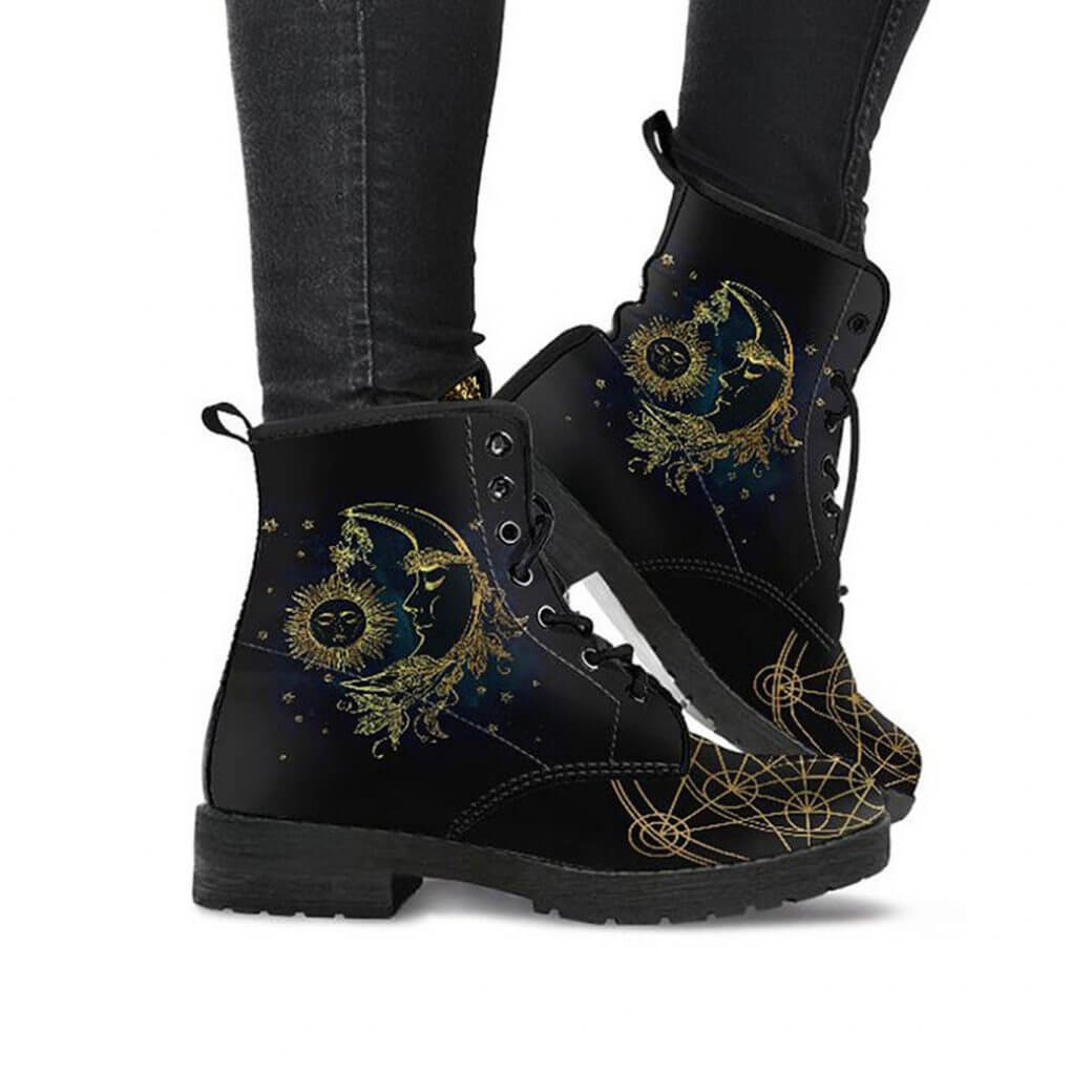 Dames Enkelboots met Herfstblad- en Maanmotief - Selene