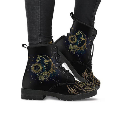 Dames Enkelboots met Herfstblad- en Maanmotief - Selene