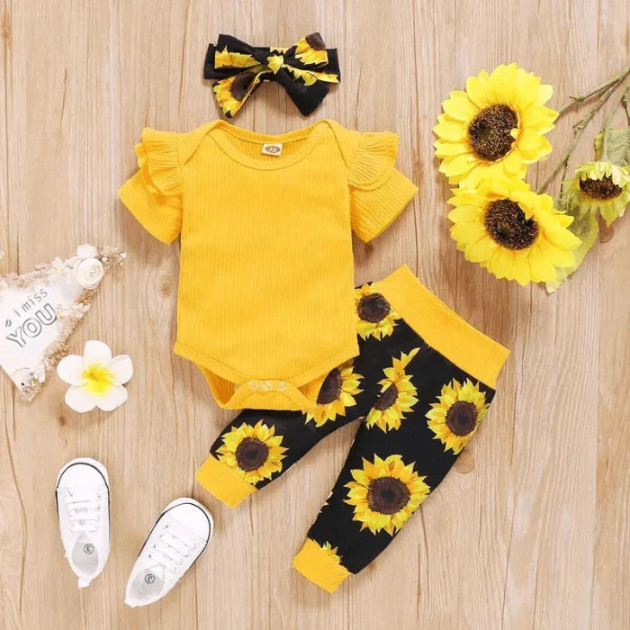 2-delig baby-outfit met zonnebloemenprint – SonnenLächeln