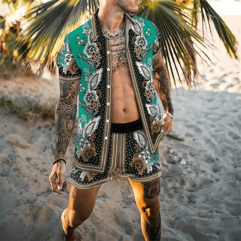 Tweedelige heren zomerset met patchworkprint – Malik