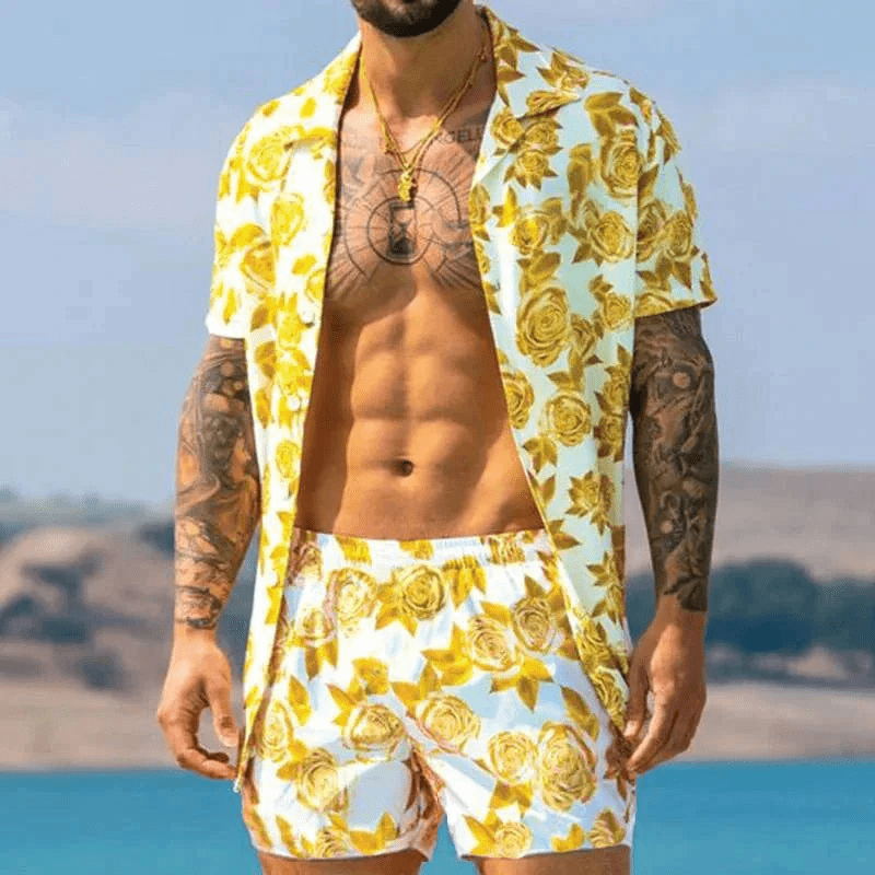 Tweedelige heren zomerset met patchworkprint – Malik