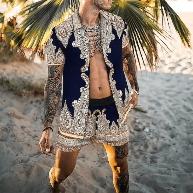 Tweedelige heren zomerset met patchworkprint – Malik