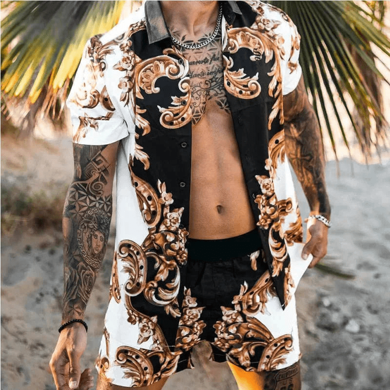 Tweedelige heren zomerset met patchworkprint – Malik