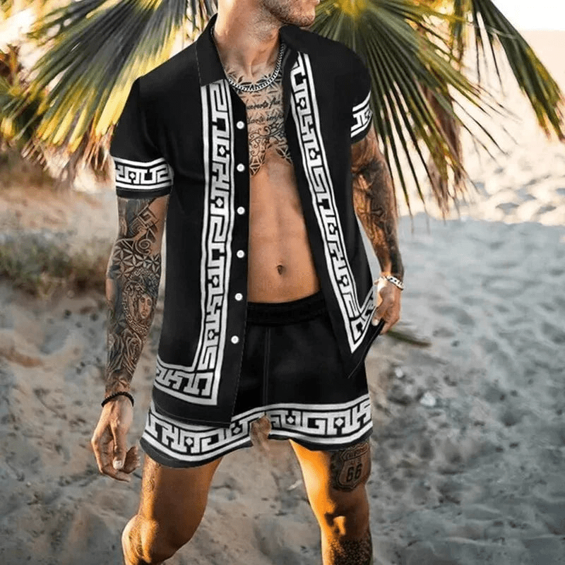 Tweedelige heren zomerset met patchworkprint – Malik