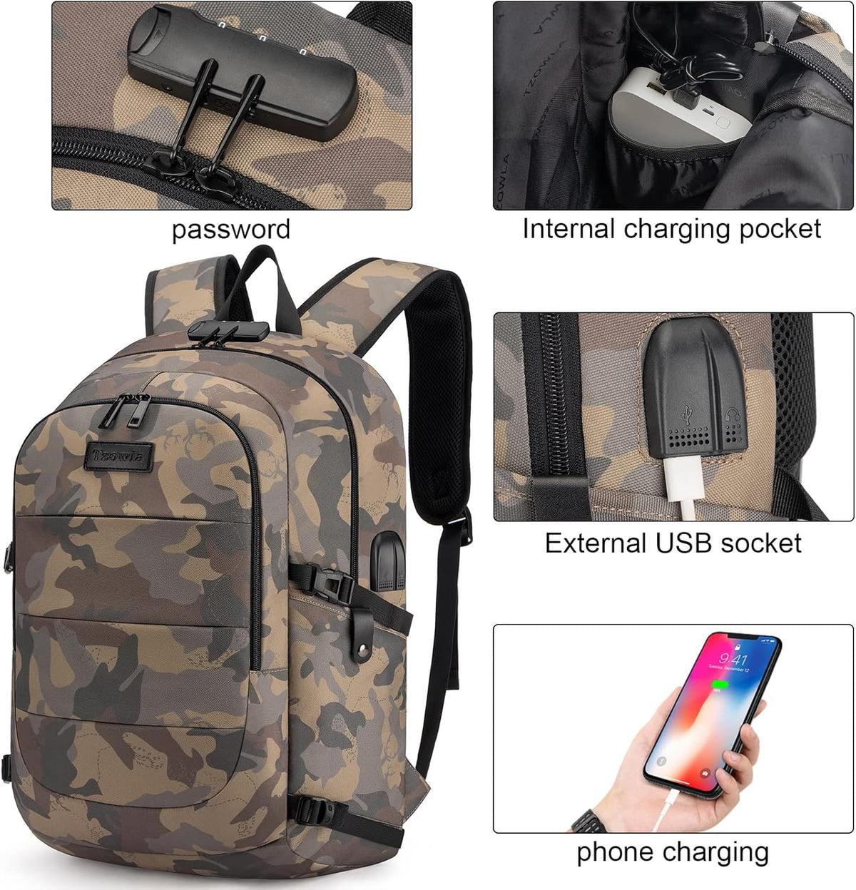 Extra Grote Anti-Diefstal Laptop- en Reisrugzak met USB-poort - 30–50L