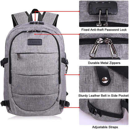 Extra Grote Anti-Diefstal Laptop- en Reisrugzak met USB-poort - 30–50L