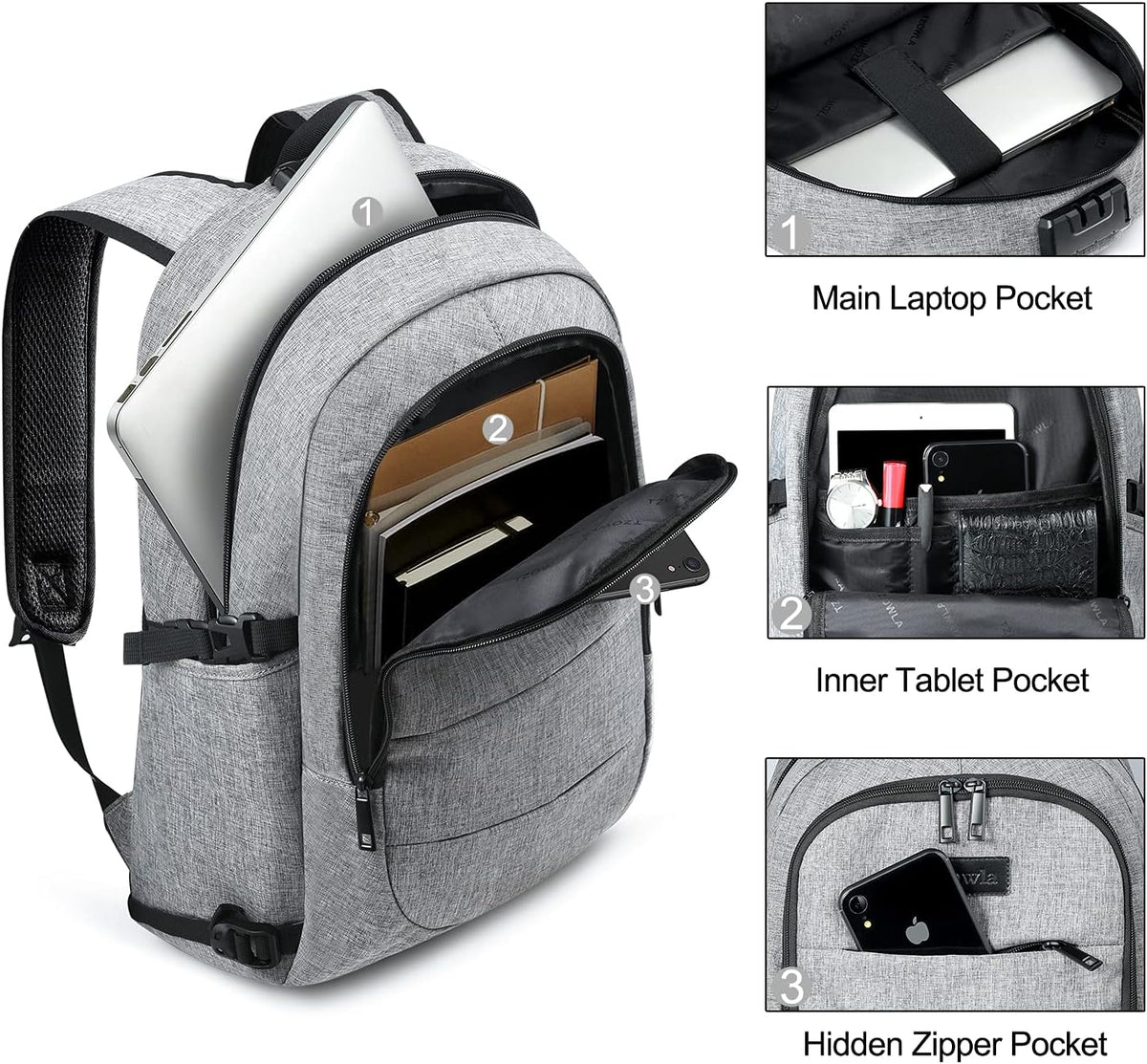 Extra Grote Anti-Diefstal Laptop- en Reisrugzak met USB-poort - 30–50L