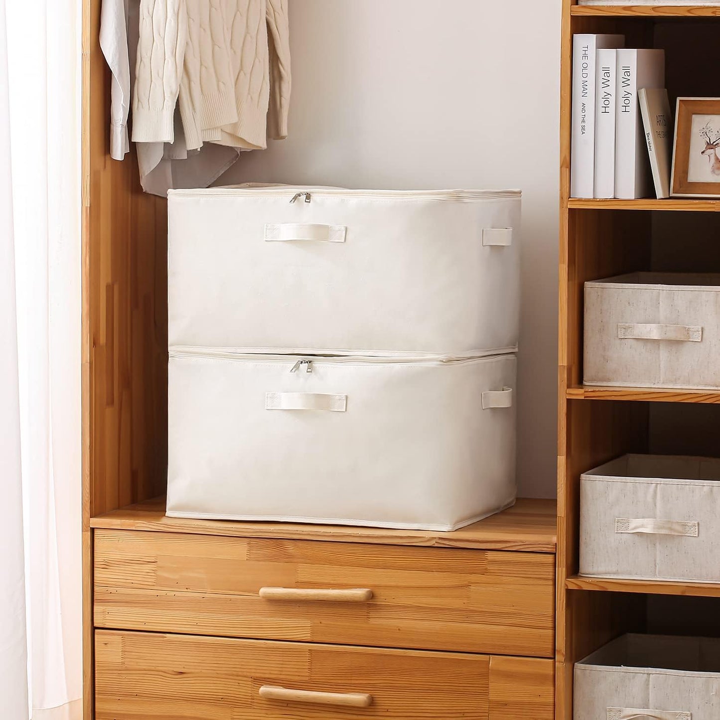 Canvas Kleding Opberg Organizer Set – Dubbele Rits Tas met Handgrepen & Kijkvenster