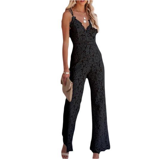 Figuuraccentuerende dames jumpsuit met bloemenpatroon en rugdecolleté - SpitzenBlüte