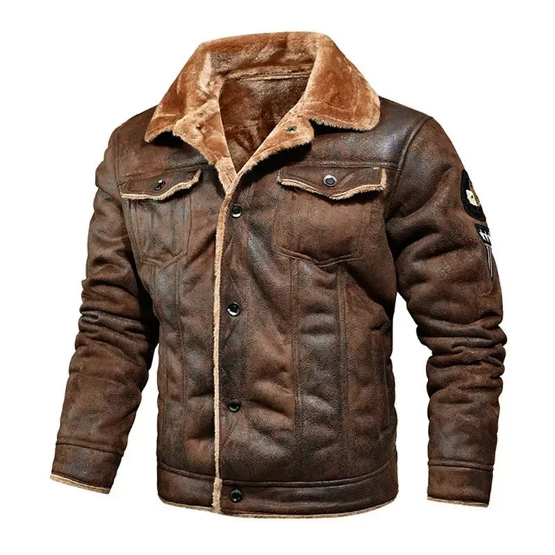 Luxe Oversized Leren Jas met Fluwelen Voering - Victor