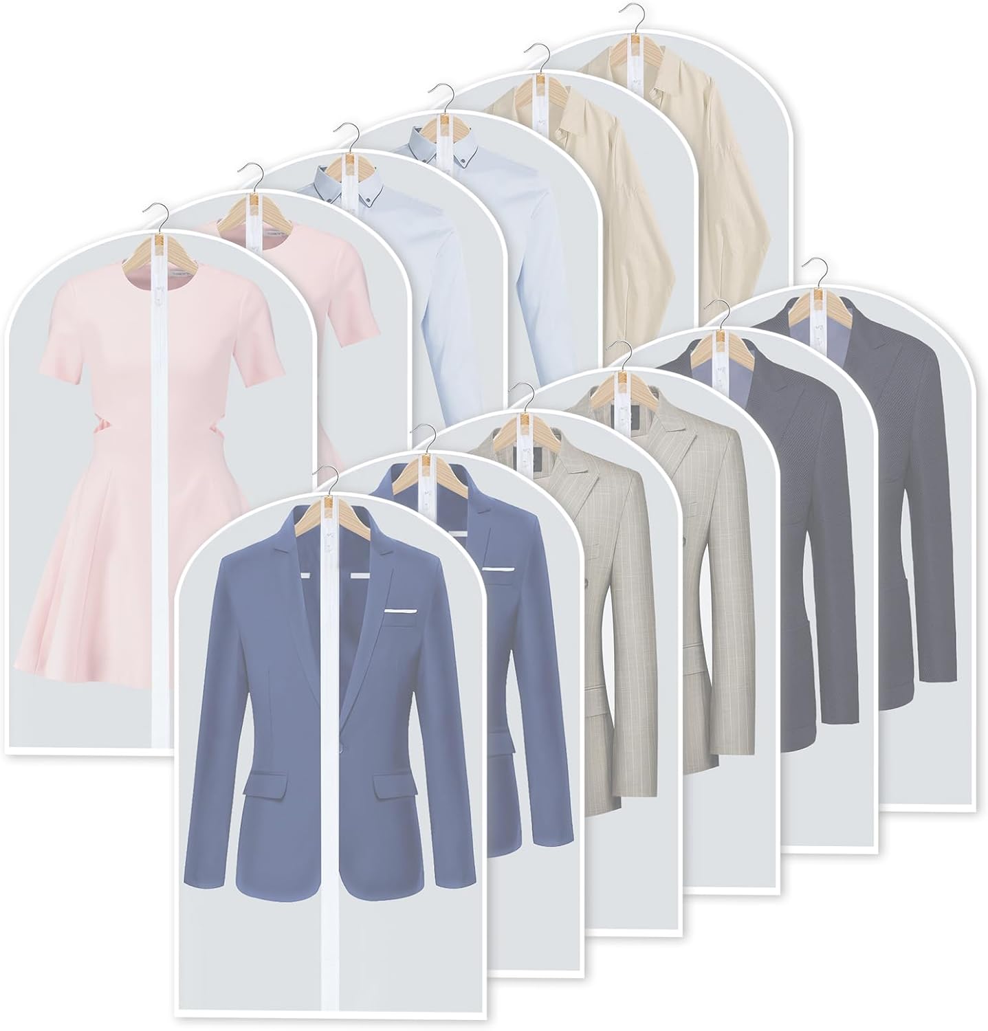 PEVA kledinghoezen set – 24 hangende kledinghoezen in 3 maten