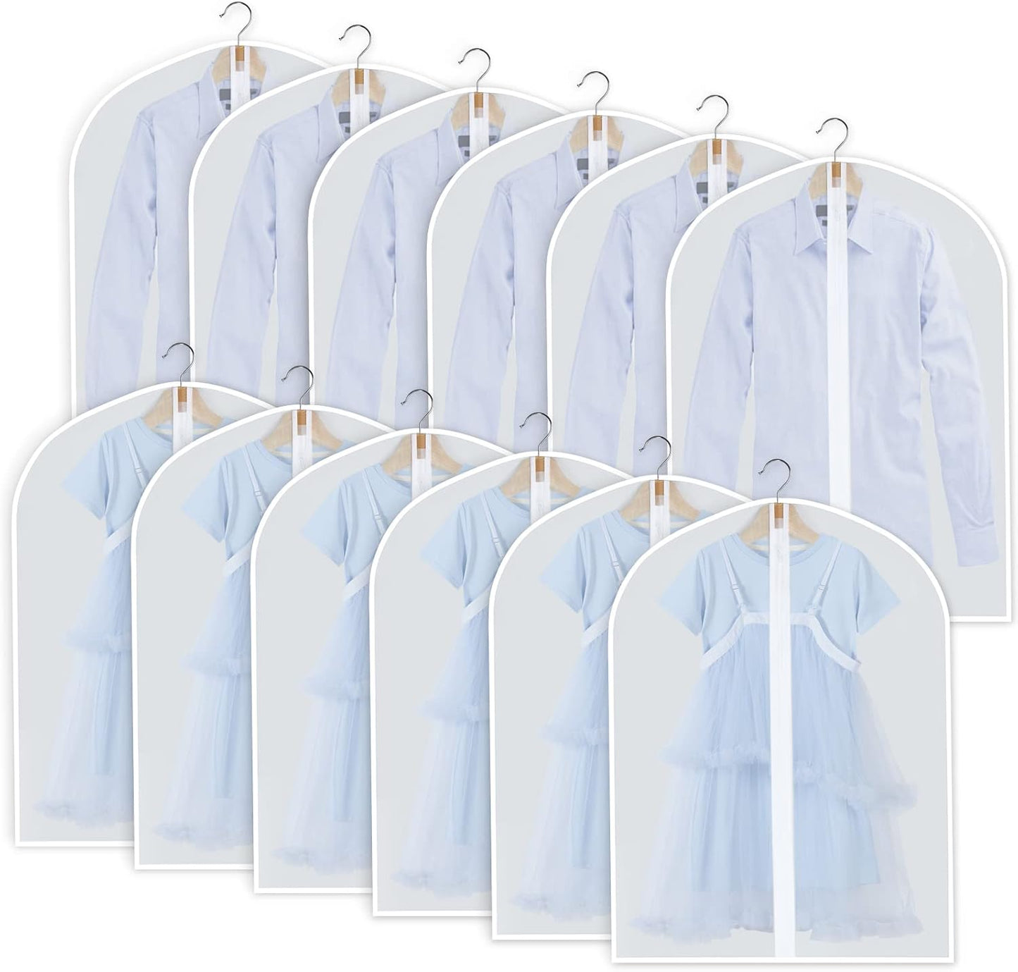 PEVA kledinghoezen set – 24 hangende kledinghoezen in 3 maten