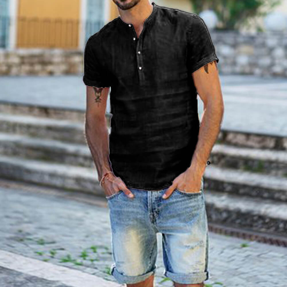 Heren Linnen Shirt Korte Mouw