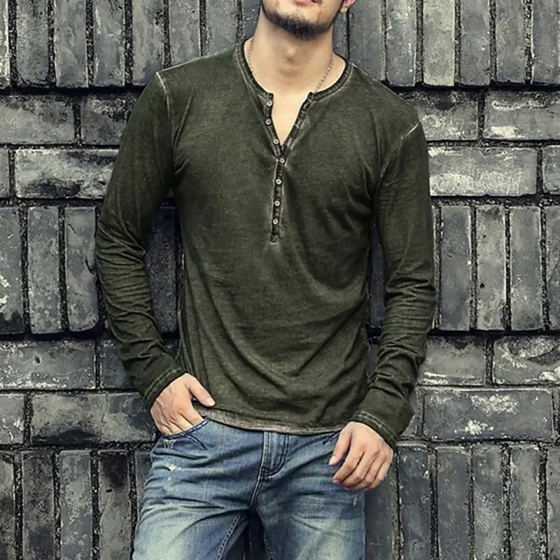 Heren Casual Henley Shirt Lange Mouwen