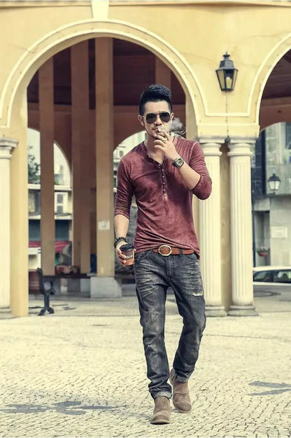 Heren Casual Henley Shirt Lange Mouwen
