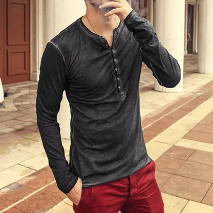 Heren Casual Henley Shirt Lange Mouwen