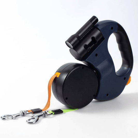 DoubleDog - Wikkel vrije dubbele hondenriem met zaklamp