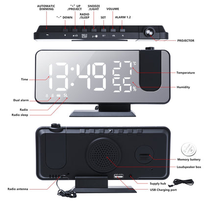 GardenFeel™ Astronatic™ | De Beste Alarmklok met LED Scherm - 180° Projector - USB lader