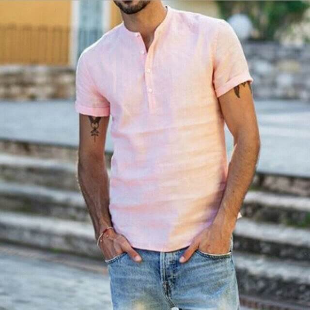 Heren Linnen Shirt Korte Mouw