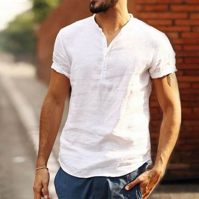 Heren Linnen Shirt Korte Mouw
