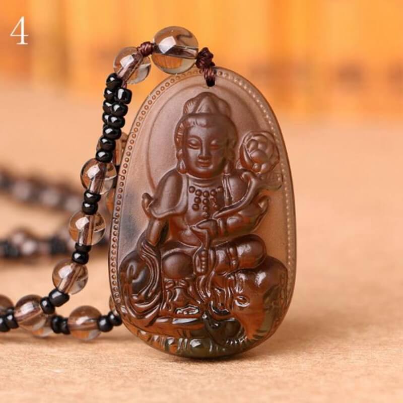 Natuurlijke Obsidiaan Boeddha Amulet Ketting