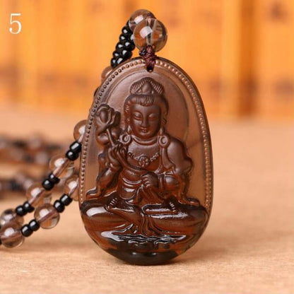 Natuurlijke Obsidiaan Boeddha Amulet Ketting