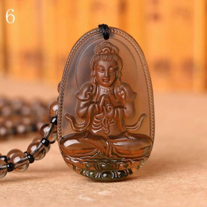 Natuurlijke Obsidiaan Boeddha Amulet Ketting