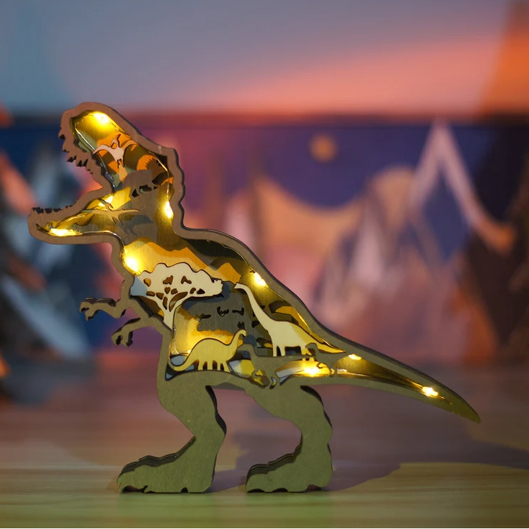 3D Houtgesneden Dinosaurus Ornamenten