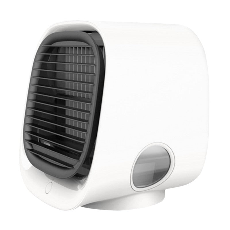 Ventilator van compact formaat geschikt als luchtbevochtiger en luchtkoeler